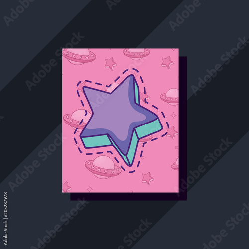 star icon over pink square and black background, colorful design. vector illustration
