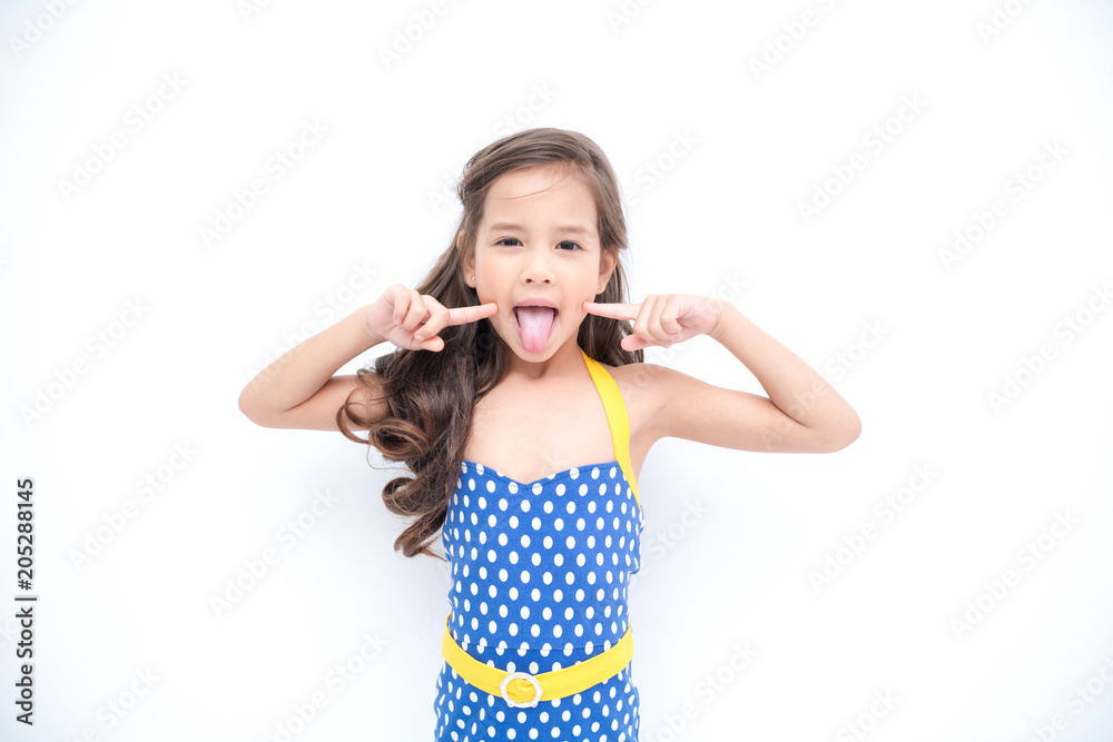 Young girl isolated white. Pretty early teenage girl portrait. Happy naughty pose. Young girl isolated white. Pretty early teenage girl portrait. Happy naughty pose.