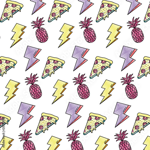 doodle thunders with pineapple and pizza food background