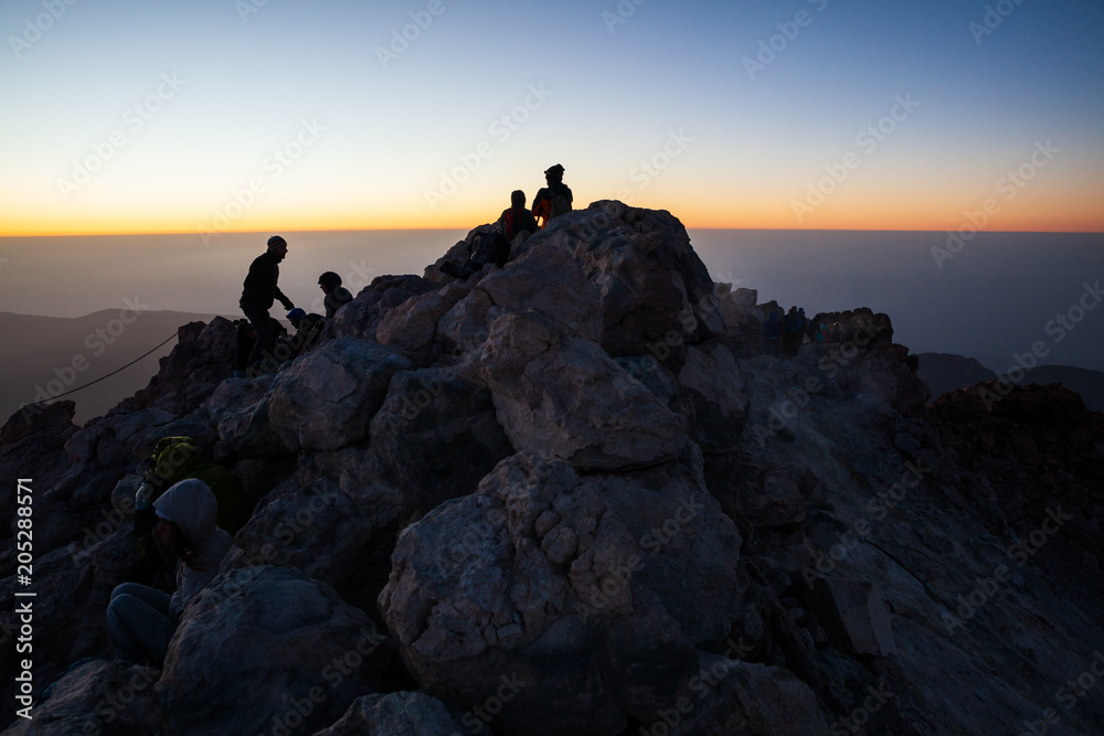 Hikers completing the ascent of Pico del Teide, Tenerife