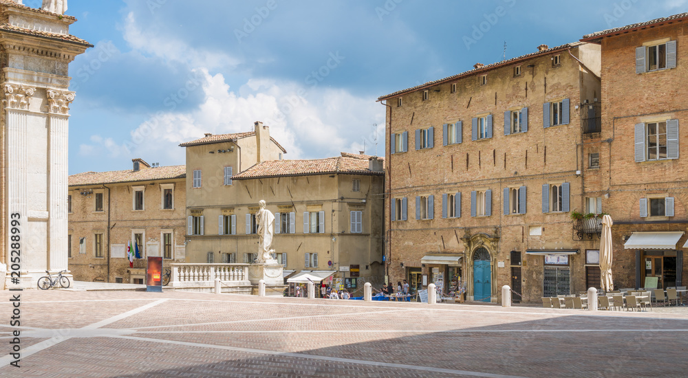 Rinascimento square in Urbino, city and World Heritage Site in the Marche region of Italy.