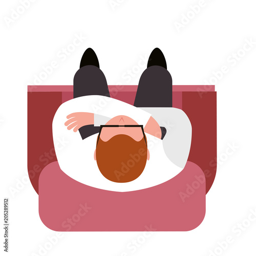 aerial view of man sitting in sofa with crossed hands vector illustration design