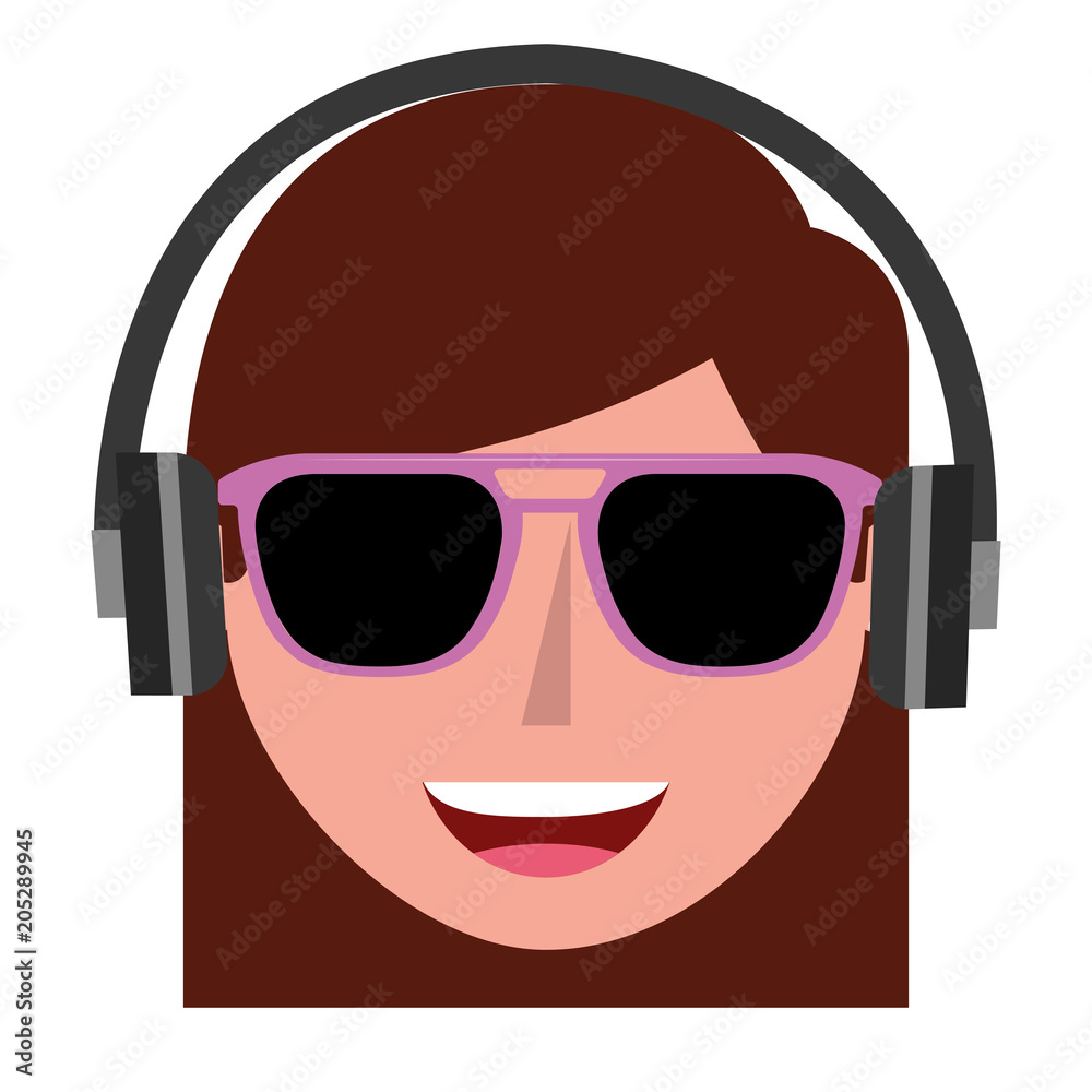 young woman head with sunglasses and headphone vector illustration design young woman head with sunglasses and headphone vector illustration design