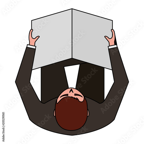 aerial view of man sitting with cross leg and document vector illustration design