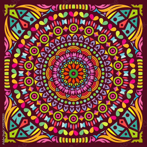 Colorful Mandala Art Beautiful Ethnic Floral Sacred Creative Circle Pop Art Frame Geometric Symmetry Ancient Ornament Background