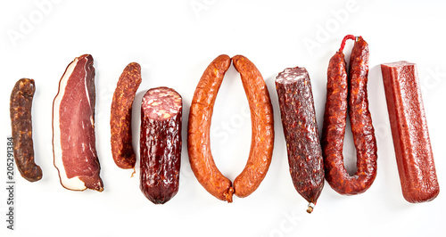 Delicious selection of spicy dried sausages