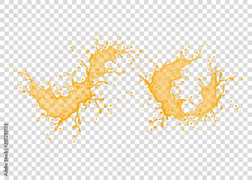 Orange, pineapple,  mango, papaya juice  splash and drops.