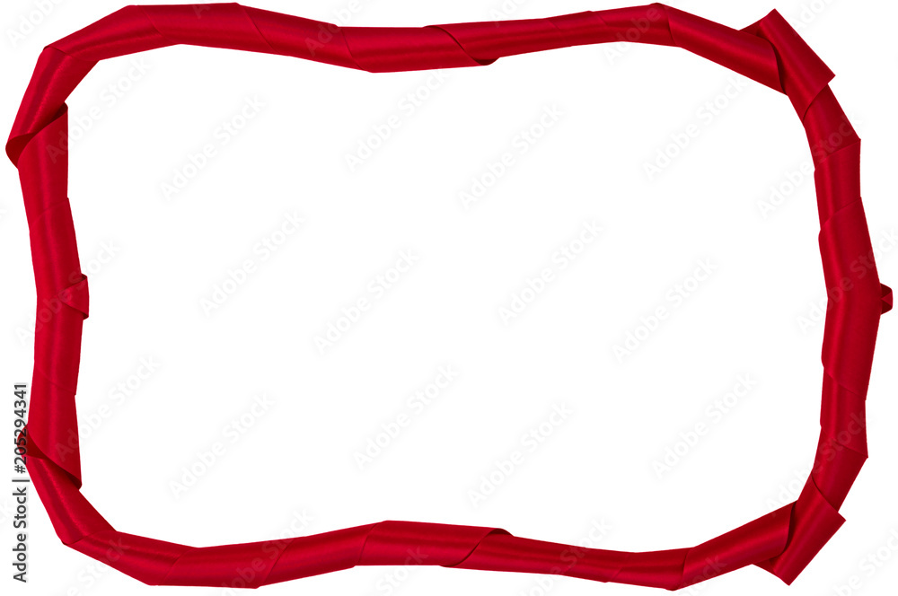 Red satin fabric ribbon, seamless frame on a white background, pattern for writing or selection. Red satin fabric ribbon, seamless frame on a white background, pattern for writing or selection.