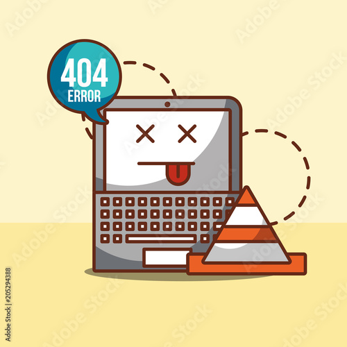 laptop with speech bubble announce 404 error page not found vector illustration