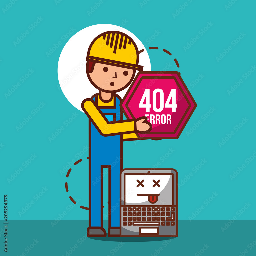 worker 404 error page not found laptop technology vector illustration worker 404 error page not found laptop technology vector illustration
