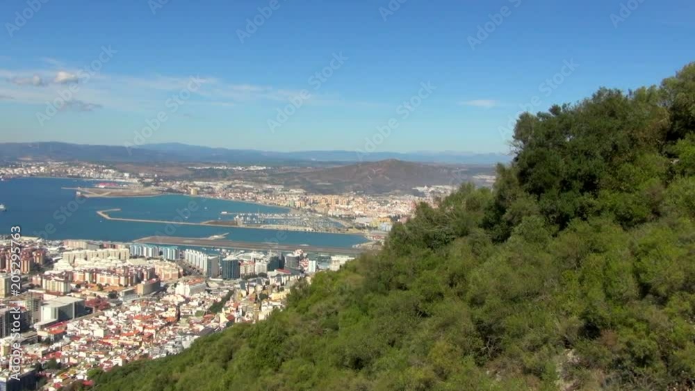 Aerial Down Rock of Gibraltar with City Behind Aerial Down Rock of Gibraltar with City Behind