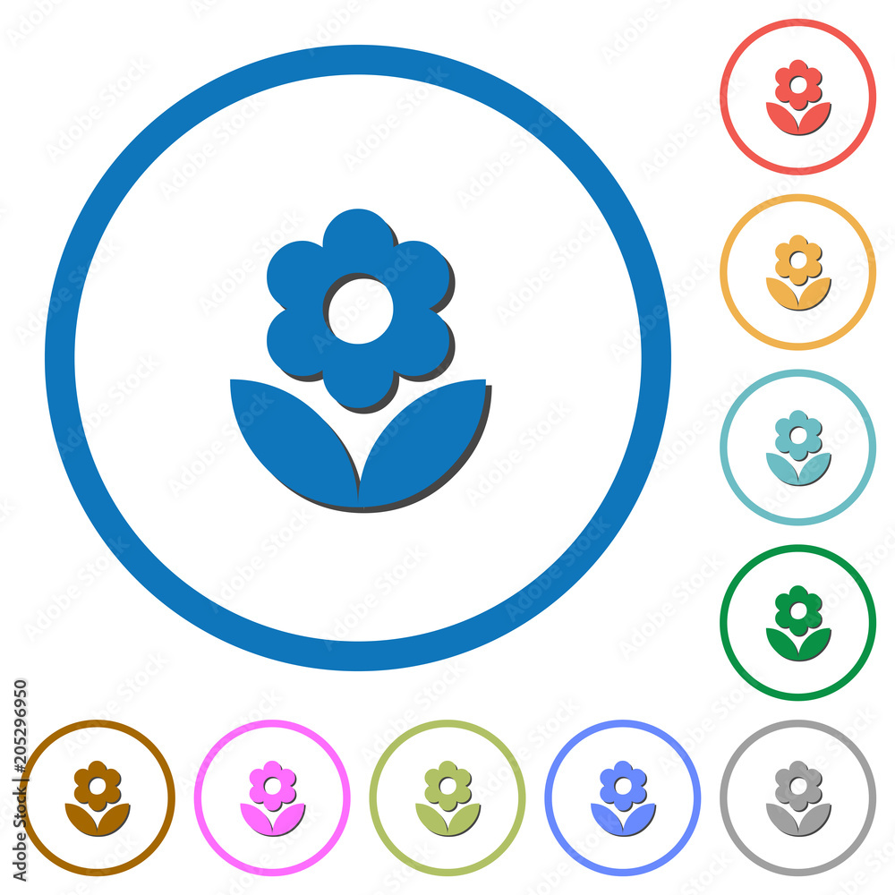 Flower icons with shadows and outlines Flower icons with shadows and outlines