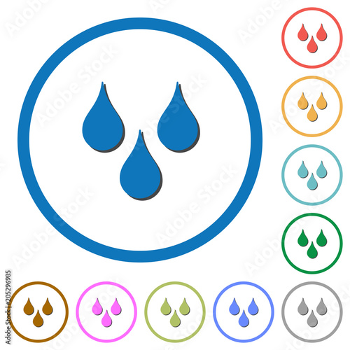 Water drops icons with shadows and outlines