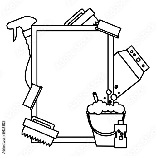 line emblem style with clean house objects