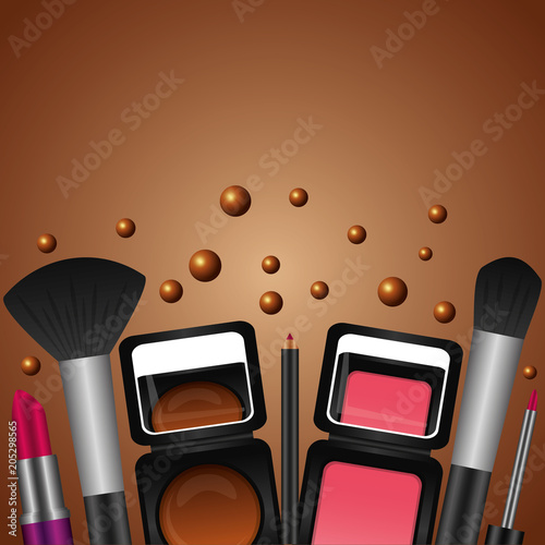 set of professional cosmetics makeup tools vector illustration