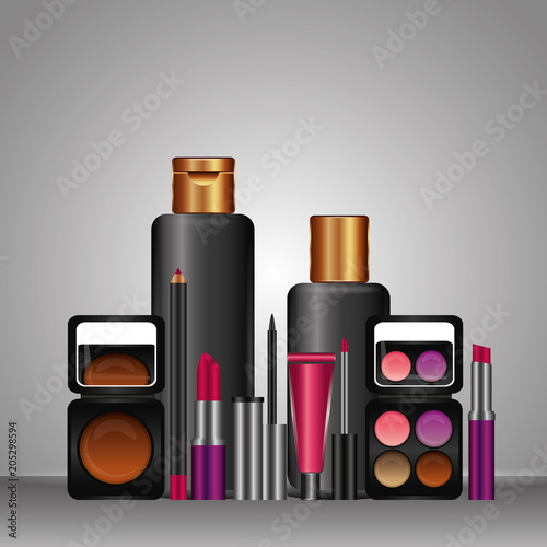 cosmetics makeup skincare gel shadow liquid eyeliner lipliner lipgloss vector illustration