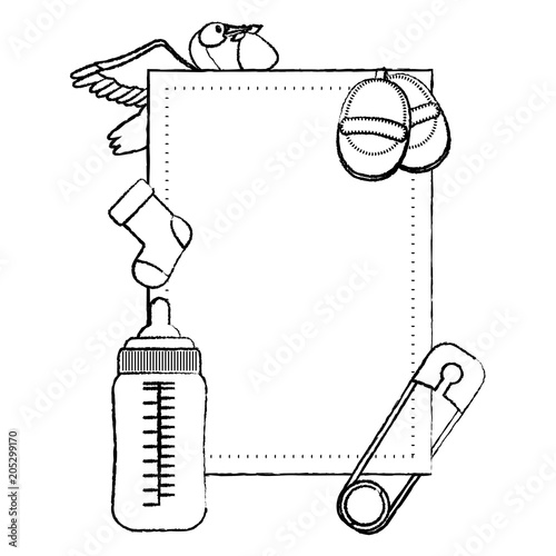 grunge emblem with baby things products necessities