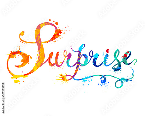 Word SURPRISE. Doodle inscription of splash paint