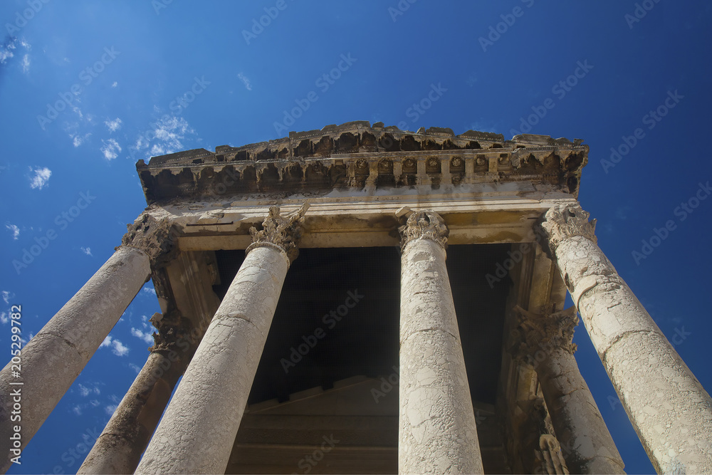 The columns and the roof of the Temple of Augustus