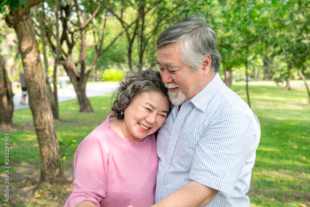 Senior couple in park. Dancing together, relaxing and loving each other with a smile Senior couple in park. Dancing together, relaxing and loving each other with a smile