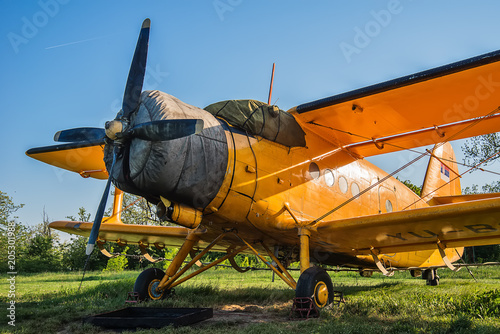 Fototapeta Naklejka Na Ścianę i Meble -  Old aircraft close up on grass