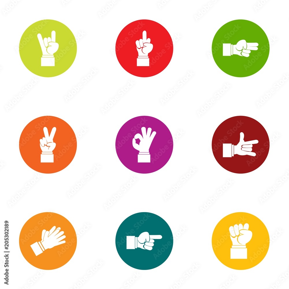 Gesture icons set. Flat set of 9 gesture vector icons for web isolated on white background