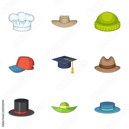 Knitted hat icons set. Cartoon set of 9 knitted hat vector icons for web isolated on white background
