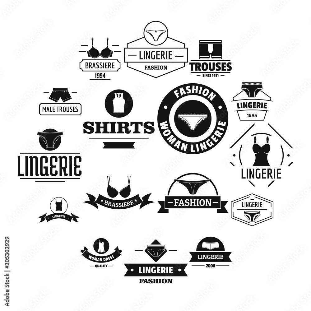 Vetor de Underwear logo icons set. Simple illustration of 16 underwear logo  vector icons for web do Stock