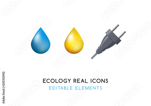 Set of Real Cute Ecology Elements on White Background . Isolated Vector Illustration 