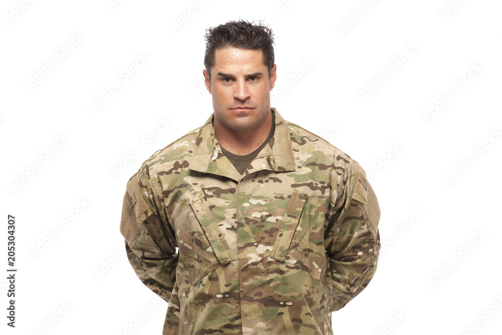 Serious Army Soldier at Parade Rest