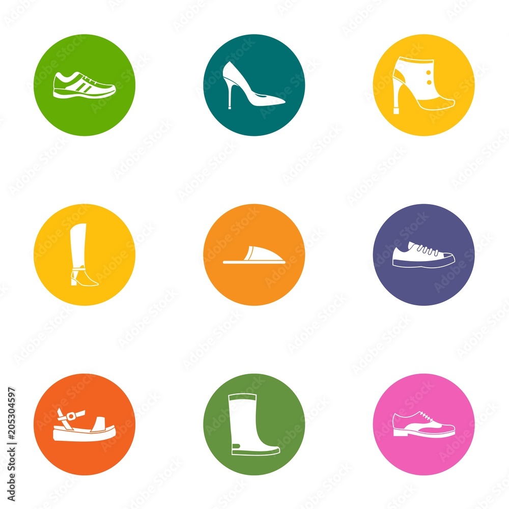 Footgear icons set. Flat set of 9 footgear vector icons for web isolated on white background Footgear icons set. Flat set of 9 footgear vector icons for web isolated on white background