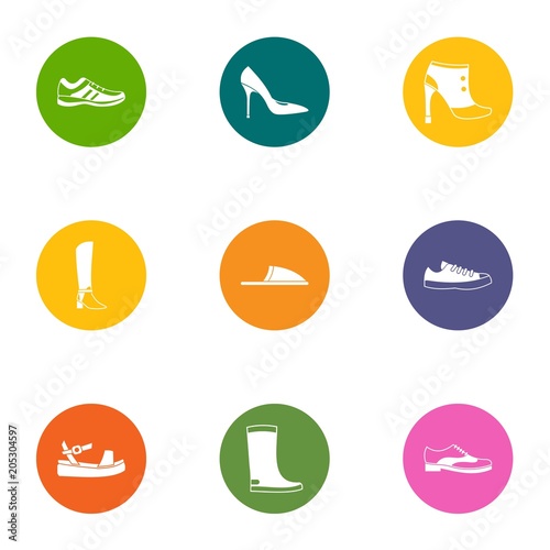 Footgear icons set. Flat set of 9 footgear vector icons for web isolated on white background