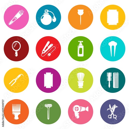 Hairdresser icons set vector colorful circles isolated on white background 