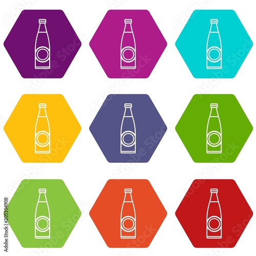 Bottle icons 9 set coloful isolated on white for web