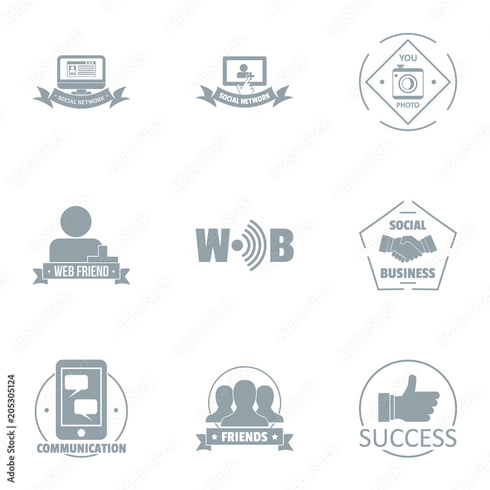 Friend social logo set. Simple set of 9 friend social vector logo for web isolated on white background Friend social logo set. Simple set of 9 friend social vector logo for web isolated on white background