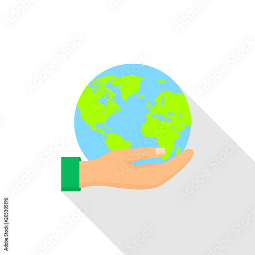 Hand hold a globe icon. Flat illustration of hand hold a globe vector icon for web design