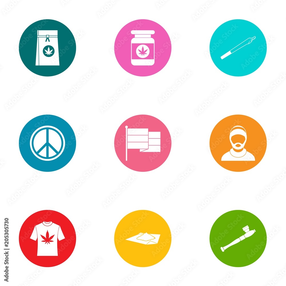 Narcotic icons set. Flat set of 9 narcotic vector icons for web isolated on white background Narcotic icons set. Flat set of 9 narcotic vector icons for web isolated on white background