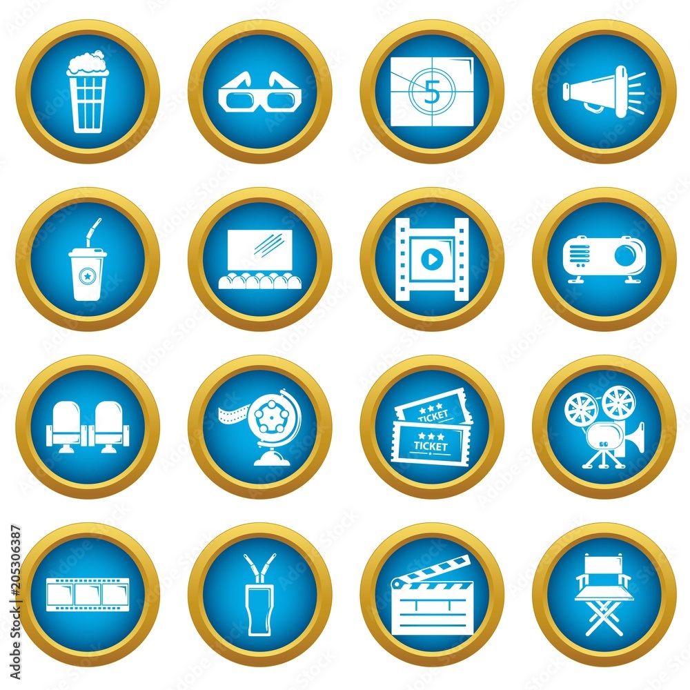 Cinema icons set symbols. Simple illustration of 16 cinema symbols vector icons for web