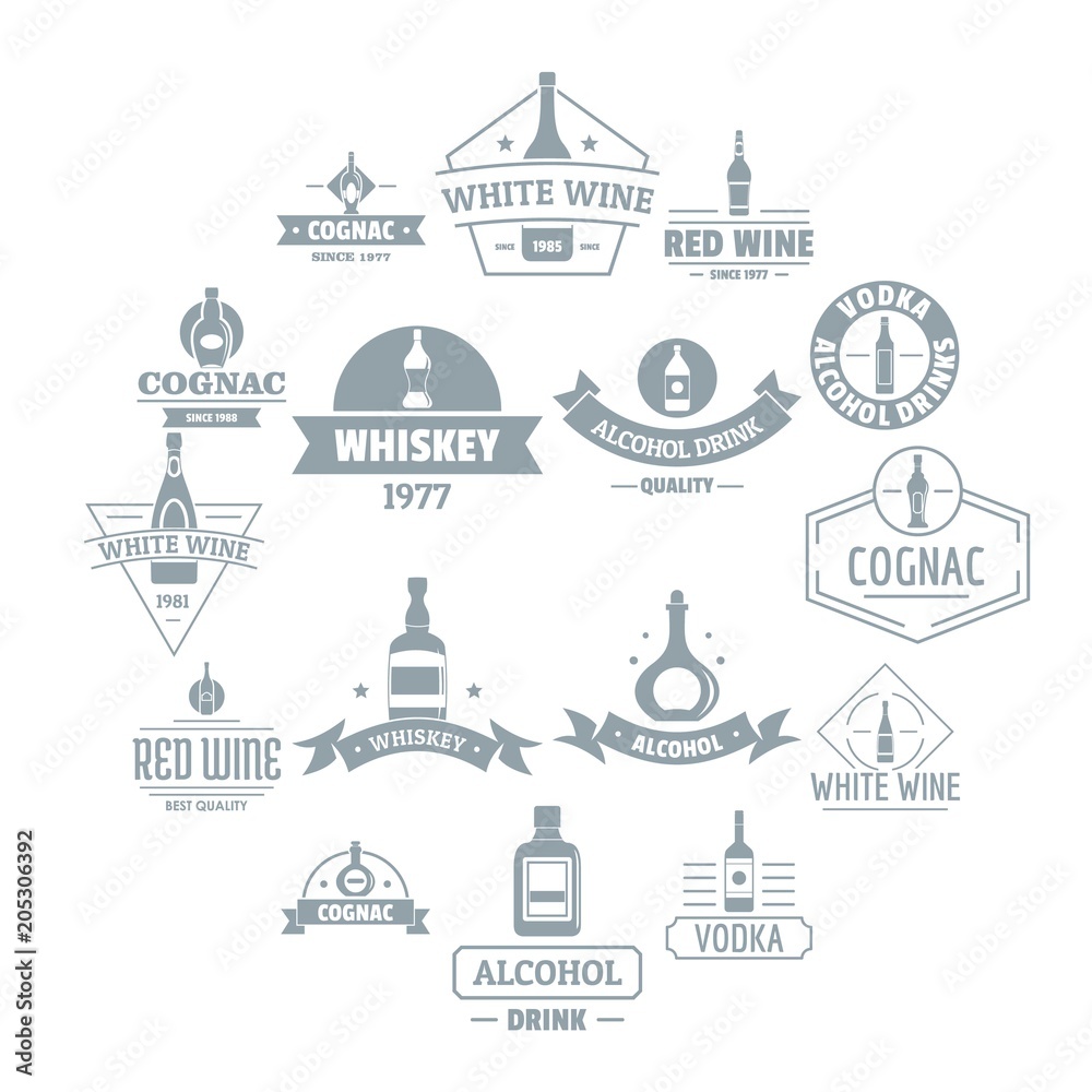Alcohol logo icons set. Simple illustration of 16 alcohol logo vector icons for web