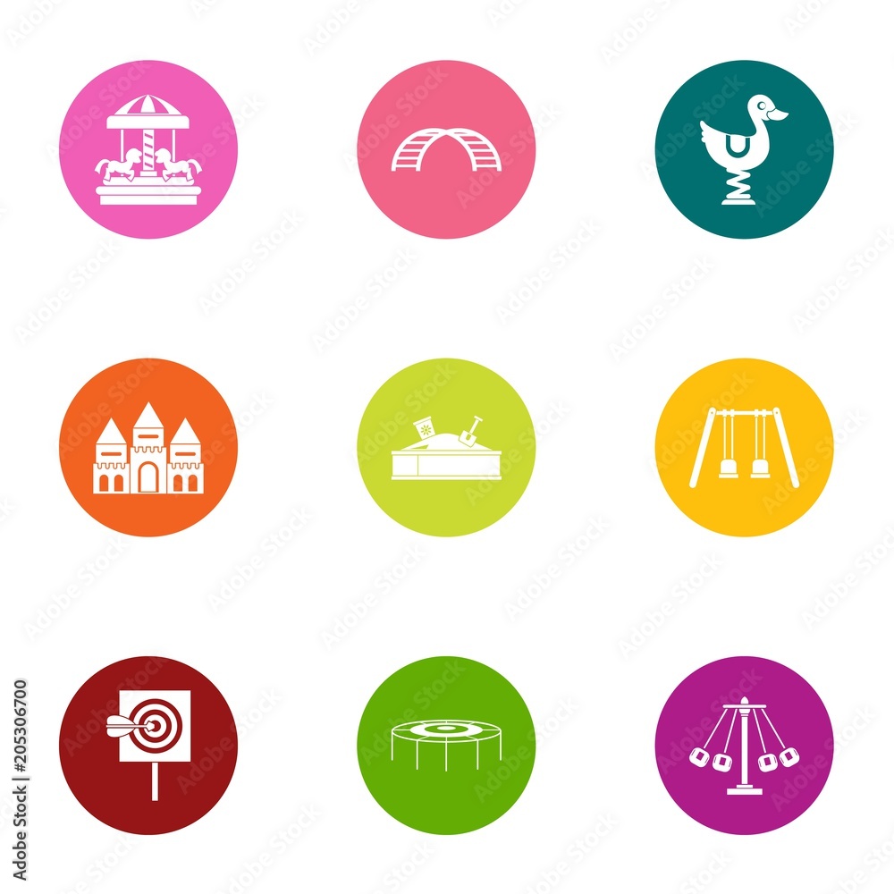 Kid playground icons set. Flat set of 9 kid playground vector icons for web isolated on white background Kid playground icons set. Flat set of 9 kid playground vector icons for web isolated on white background