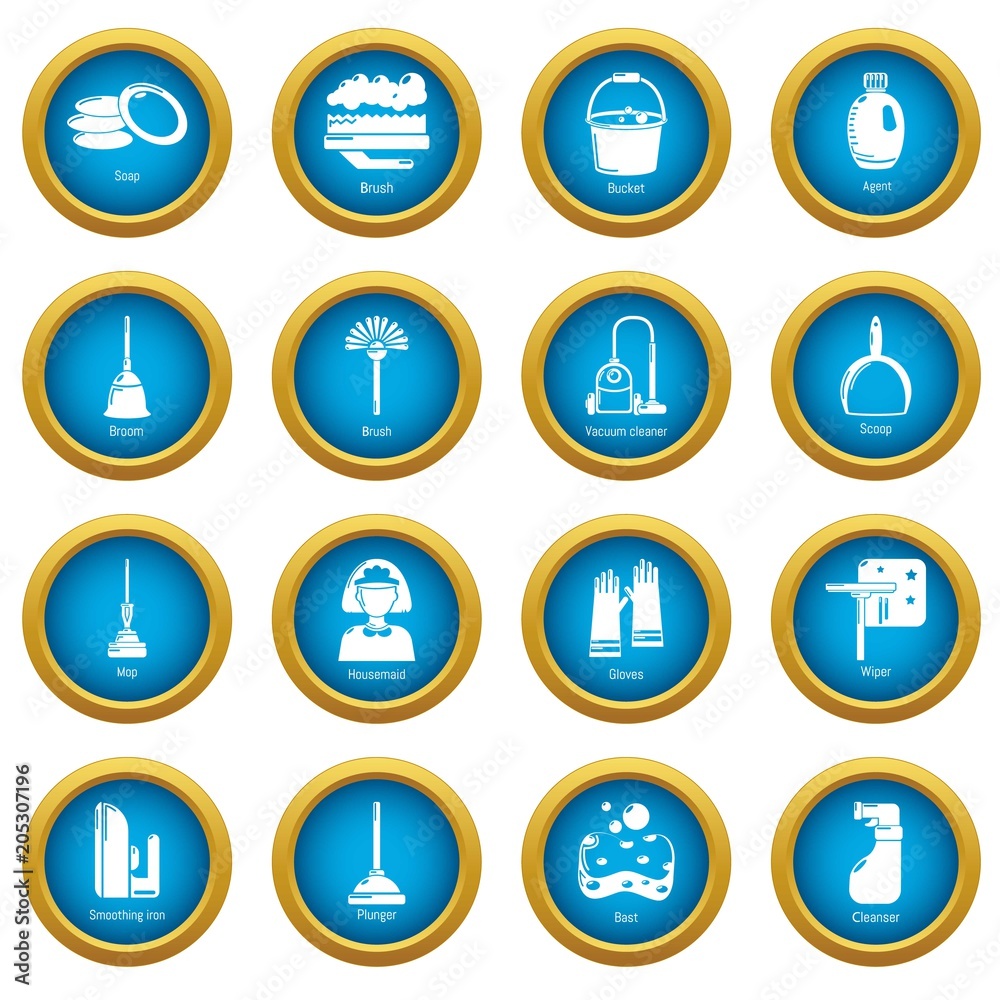 Cleaning tools icons set. Simple illustration of 16 cleaning tools vector icons for web Cleaning tools icons set. Simple illustration of 16 cleaning tools vector icons for web