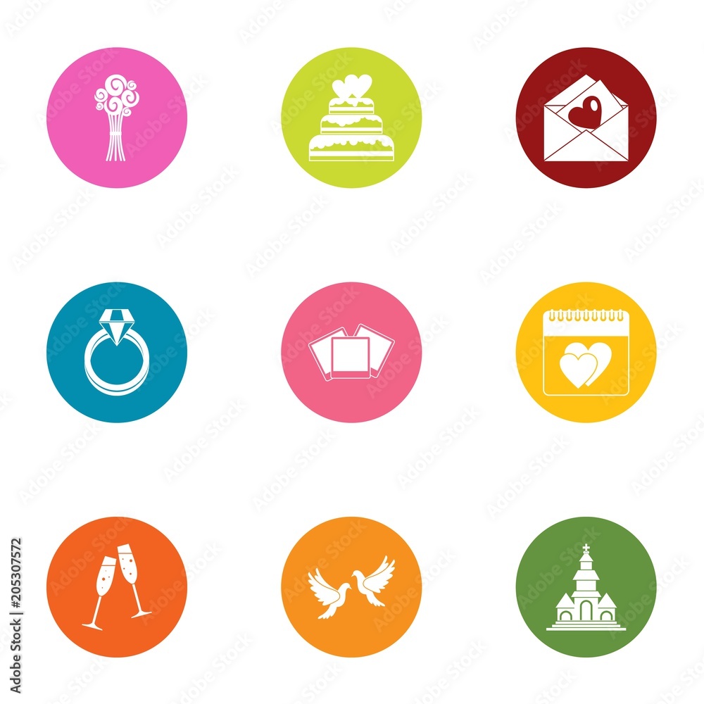 Nuptial icons set. Flat set of 9 nuptial vector icons for web isolated on white background Nuptial icons set. Flat set of 9 nuptial vector icons for web isolated on white background
