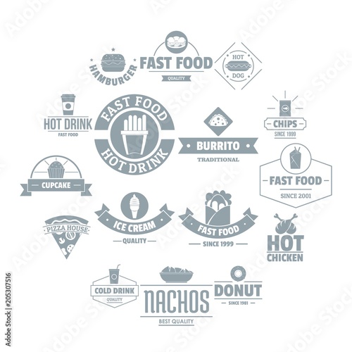 Fast food logo icons set. Simple illustration of 16 fast food logo vector icons for web