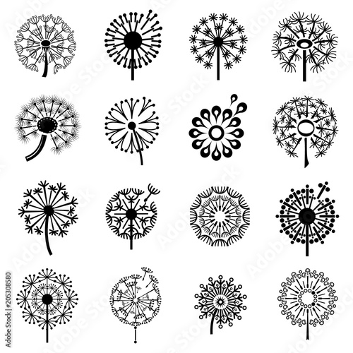 Logo with dandelion icons set. Simple illustration of 16 logo with dandelion vector icons for web