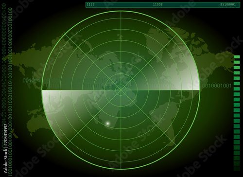 Green Radar Screen and World Map