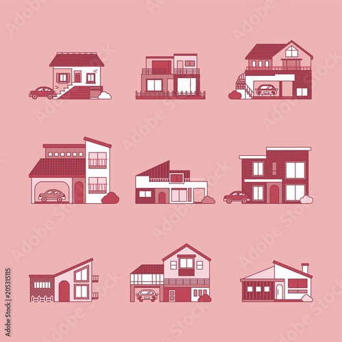 line style house icons vector flat design illustration set © MINIWIDE