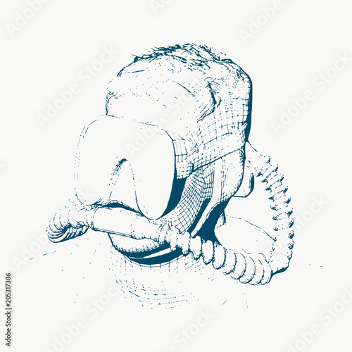 Silhouette of diver. Icon diver. The concept of sport diving. Vintage engraved illustration