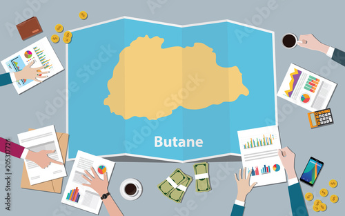 butane country growth nation team discuss with fold maps view from top
