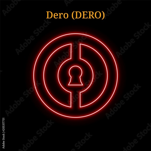 Red neon Dero (DERO) cryptocurrency symbol photo