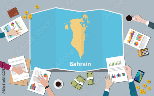 bahrain country growth nation team discuss with fold maps view from top